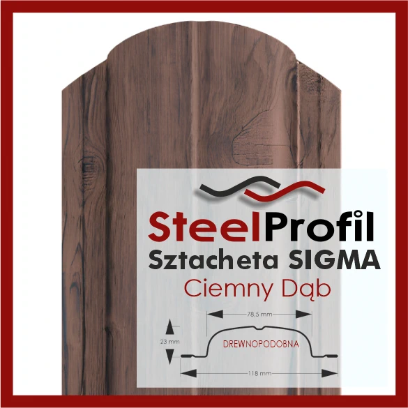 Próbka Sztacheta Metalowa Ogrodzeniowa Ciemny Dąb drewnopodobna SIGMA