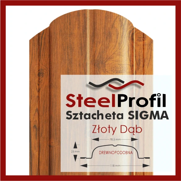 Próbka Sztacheta Metalowa Ogrodzeniowa Drewnopodobna Złoty Dąb SIGMA