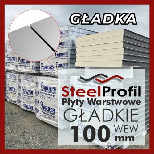 Płyta Warstwowa PIR 100 mm GŁADKA WEW poliuretan 10 cm ścienna pawilony kontenery domy modułowe