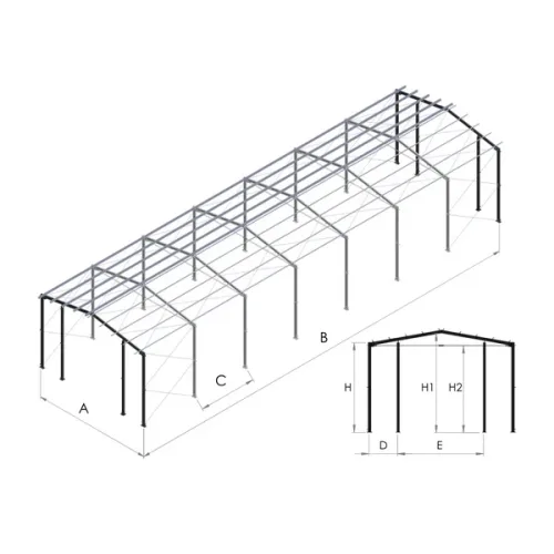 Konstrukcja Stalowa: Hali Wiata rozpiętość 8m wysokość 4m dwuspadowa z ryglowaniem